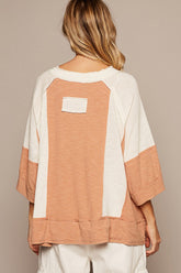 POL Notched Frayed Edge Contrast Top OutfitFlow
